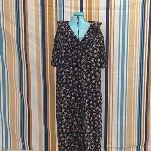 Vintage Floral Ruffle Collar Button Down Dress